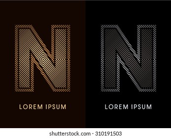 N ,abstract luxury font, Designed using gold and black line square, geometric shape, graphic vector. 
