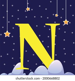 N - Alphabet with dark sky and stars 