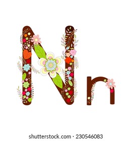 N Alphabet Flower Font Vector
