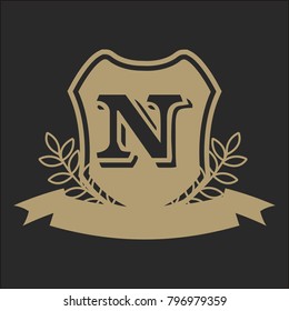 N Alphabet initials crest emblem logo