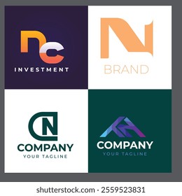 N alphabet letter initial colorful gradient design Corporate business brand company abstract logo design collection