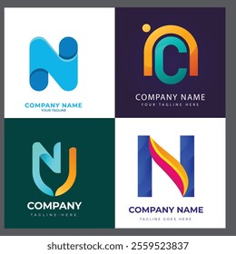 N alphabet letter initial colorful gradient design Corporate business brand company abstract logo design collection