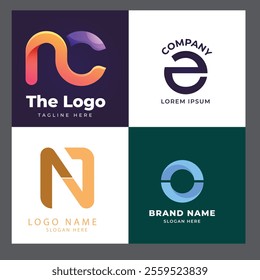 N alphabet letter initial colorful gradient design Corporate business brand company abstract logo design collection