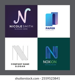 N alphabet letter initial colorful gradient design Corporate business brand company abstract logo design collection