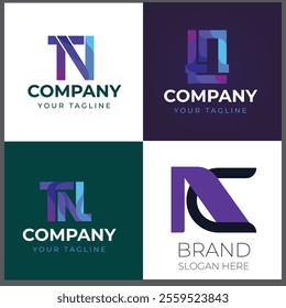 N alphabet letter initial colorful gradient design Corporate business brand company abstract logo design collection