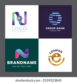 N alphabet letter initial colorful gradient design Corporate business brand company abstract logo design collection