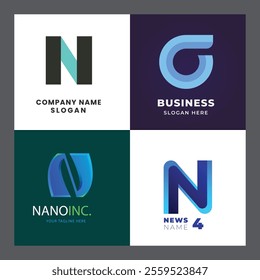 N alphabet letter initial colorful gradient design Corporate business brand company abstract logo design collection