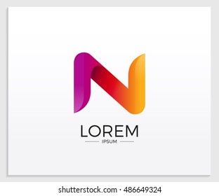 N Alphabet letter logo. Abstract Glossy Colorful logotype vector design template in white background