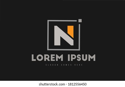 N alphabet letter logo icon in orange grey black. Square dot design for company and business identity