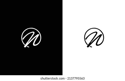 N alphabet letter logo icon in black and white.