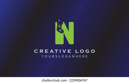 N alphabet lettering creative minimal professional simple realistic vector black logo design with blue black gradient background template
