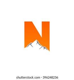 N alphabet mountain negative space letter logo orange
