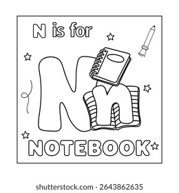 N alphabet with objects  Coloring Page for Kids