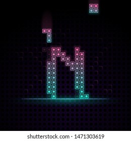 N Alphabet in Pixel art, 8bit game, Synth wave style, 80s-90s