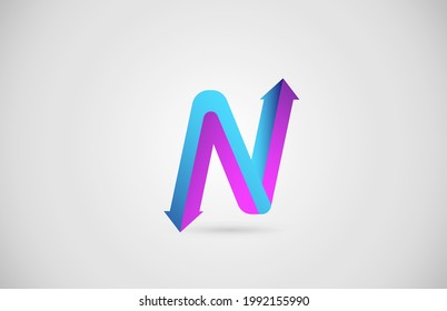 N arrow alphabet letter logo for business and company in blue and pink color. Corporate brading and icon lettering with gradient design