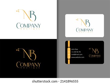 Diseño de logotipos de letras N y B con tarjeta de visita