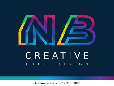 N B Logo. NB Letter Design Vector with Magenta blue and green yellow color
