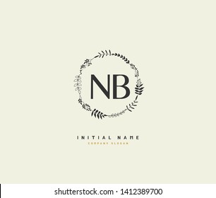 N B NB Beauty vector initial logo, handwriting logo of initial wedding, fashion, jewerly, heraldic, boutique, floral and botanical with creative template for any company or business.