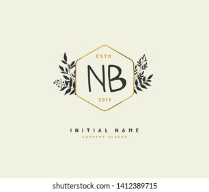 N B NB Beauty vector initial logo, handwriting logo of initial wedding, fashion, jewerly, heraldic, boutique, floral and botanical with creative template for any company or business.