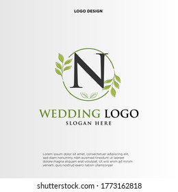 N Beauty vector initial logo, handwriting logo of initial signature, wedding, fashion, jewerly, boutique, floral and botanical with creative template for any company or business.