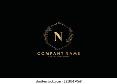 N Beauty vector initial logo, handwriting logo of initial signature, wedding, fashion, jewerly, boutique, floral and botanical with creative template for any company or business.