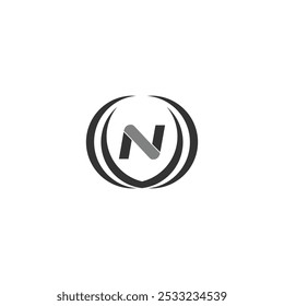 N logo negro y gris con círculo