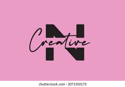 N black pink alphabet letter logo icon design. Creative concept for business and company