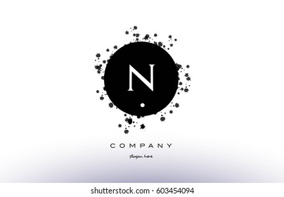 n black white circle grunge splash vintage retro alphabet company logo design vector icon template