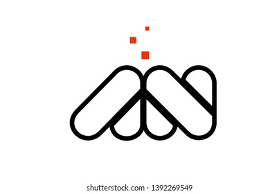 AN A N black white red dots alphabet letter combination suitable as a logo icon design for a company or business