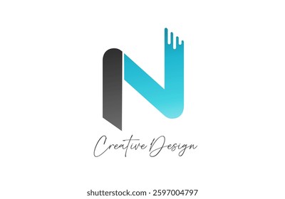 N blue grey cut letter alphabet logo icon design gradient for company or business