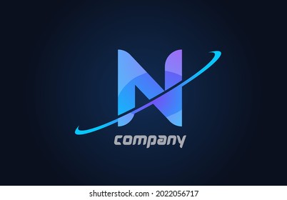 N blue swoosh alphabet letter logo icon template. Creative design for company and business