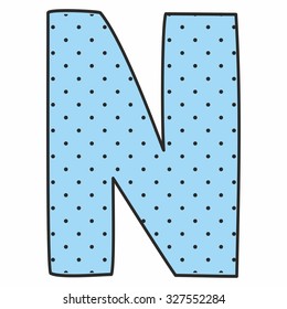 N blue vector alphabet letter with polka dots isolated on white background