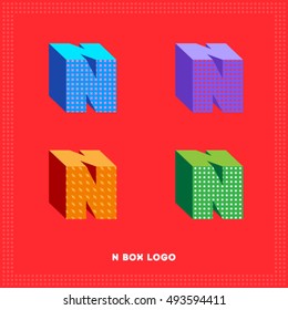 N Box logos. N monograms. N box icons. Colorful letters with a simple pattern.