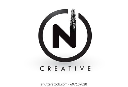 N Brush Letter Logo Design with Black Circle. Creative Brushed Letters Icon Logo.