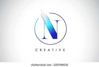 N Brush Stroke Letter Logo Design. Blue Paint Logo Leters Icon with Elegant Circle Vector Design.