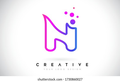 N Bubbles Letter Monogram Line Logo with Purple Violet Dots Modern Icon Design Vector