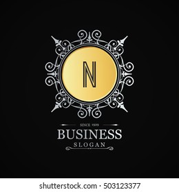 N Business Logo , Monogram design elements, line art logo design. Beautiful Boutique Logo Designs, Business sign, Restaurant, Royalty, Cafe, Hotel, Heraldic, Jewelry Fashion, Wine. Vector illustration