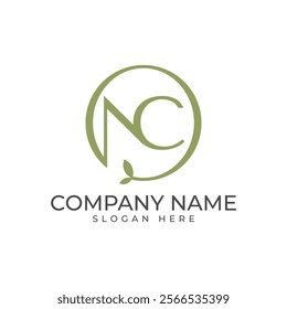 "N" and "C" intertwined in a circle with a leaf element, symbolizing nature and growth. Green color conveys harmony and sustainability. Ideal for nature-based business, wellness, and organic products.