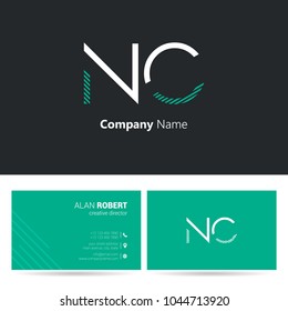 N & C joint logo stroke letter design with business card template 
