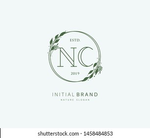 N C NC Beauty vector initial logo, handwriting logo of initial signature, wedding, fashion, jewerly, boutique, floral and botanical with creative template for any company or business.