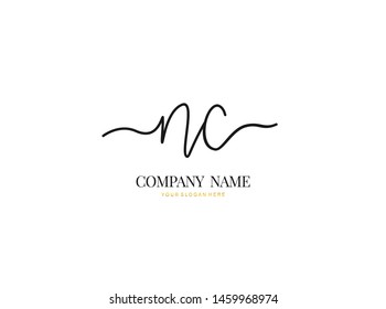 N C NC Initial handwriting logo design with circle. Beautyful design handwritten logo for fashion, team, wedding, luxury logo.