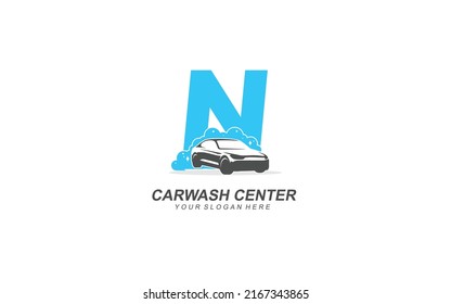 N Car wash logo design inspiration. Vector letter template design for brand.