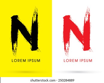 N ,Chinese Brush Grunge Font ,designed Using Black And Red Brush Handwriting, Logo, Symbol, Icon, Graphic, Vector.