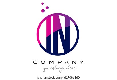 IN I N Circle Letter Logo Design with Purple Magenta Dots Bubbles Vector Illustration