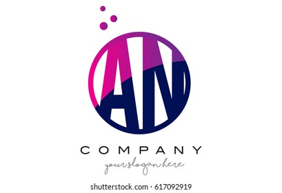 AN A N Circle Letter Logo Design with Purple Magenta Dots Bubbles Vector Illustration