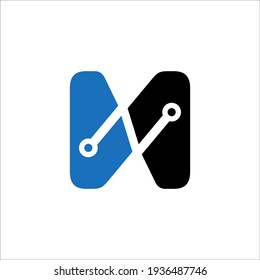 N circuit board logo design vector sign
