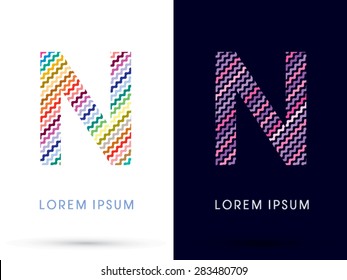 N ,Colorful font designed using zigzag line, graphic vector.