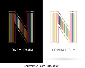 N ,Colorful Font, designed using colorful line graphic vector.