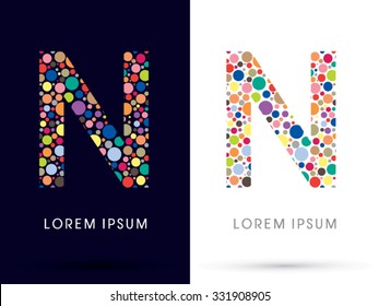 N ,Colorful font, designed using colorful dot graphic vector.