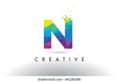 N Colorful Letter Design with Creative Origami Triangles Rainbow Vector.